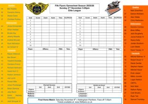 Sheffield Gamesheet Nov 2nd - Fife Flyers